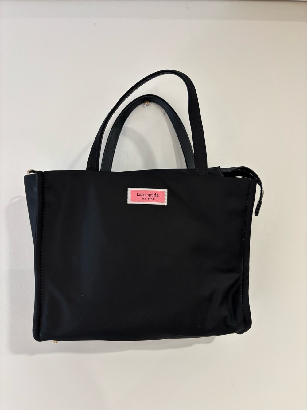 kate spade Black Tote with Pink Logo Patch